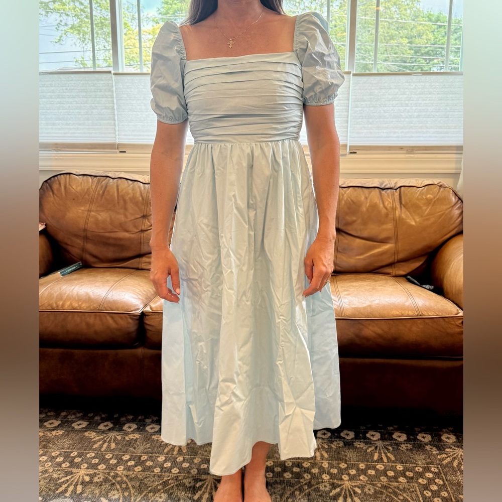 NWT- Powder Blue Midi Sundress with Puff Sleeves